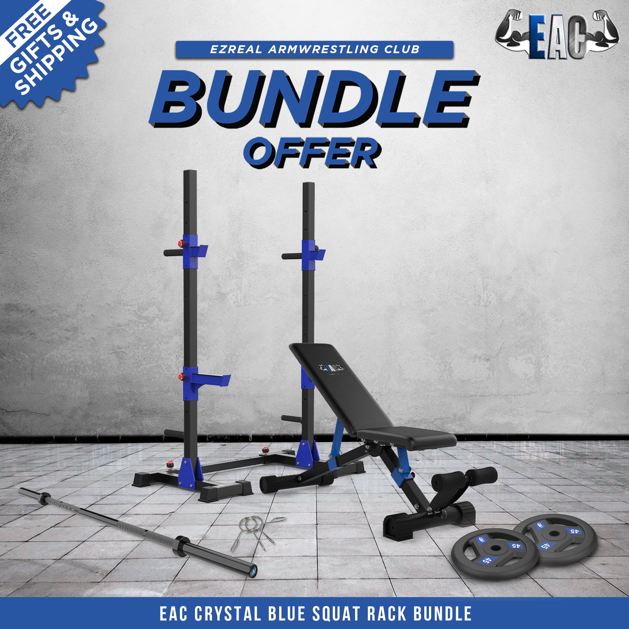 EAC Crystal Blue Squat Rack Bundle – Ezreal Armwrestling Club